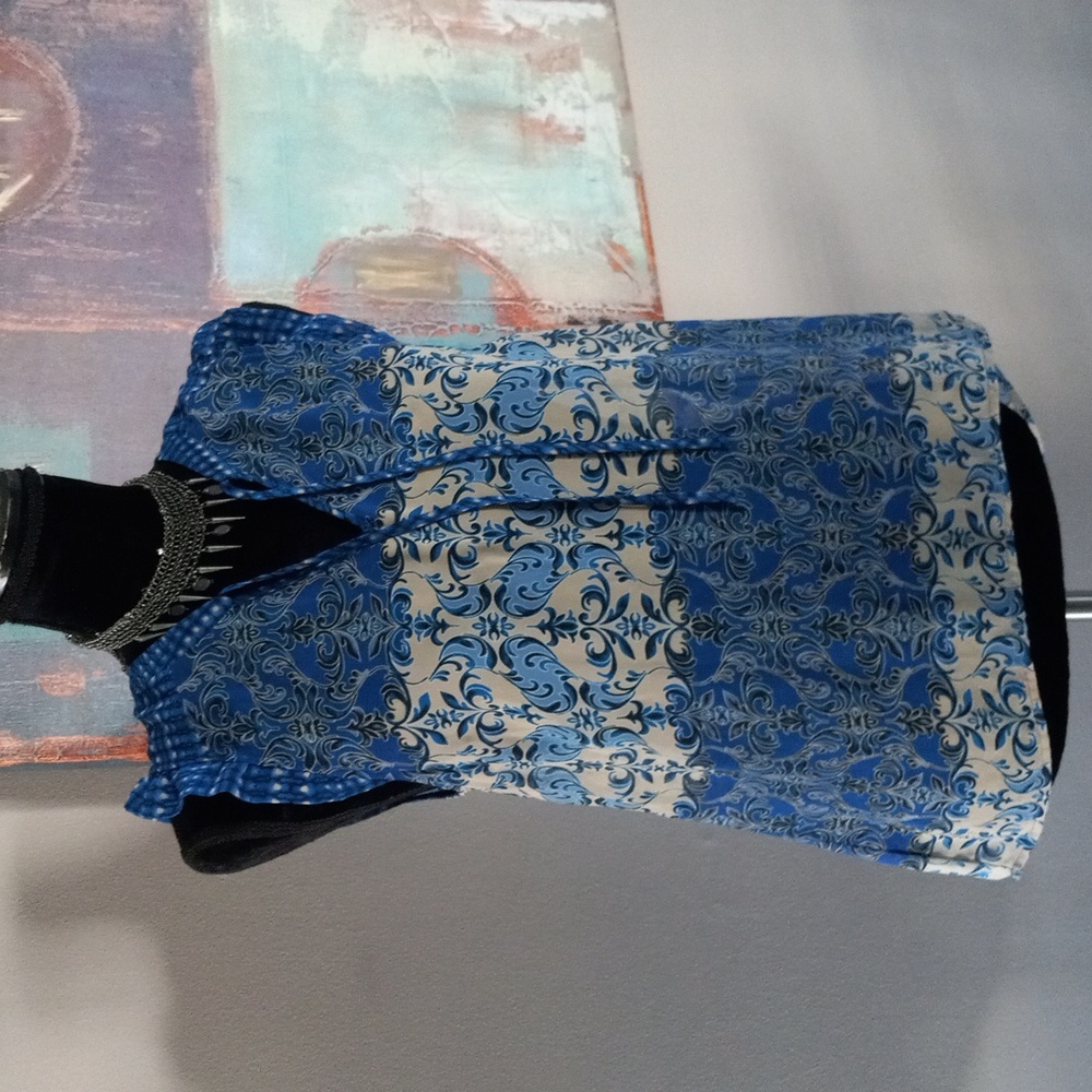 Blue and Tan  Patterned Women's Sheer Top Size S NWOT
